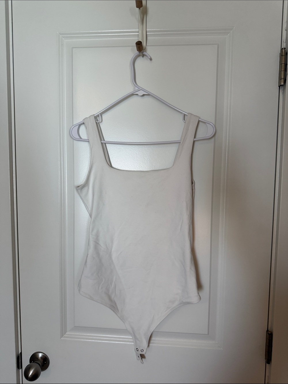 Abercrombie & Fitch Soft AF Square Neck White Bodysuit with Wide Straps